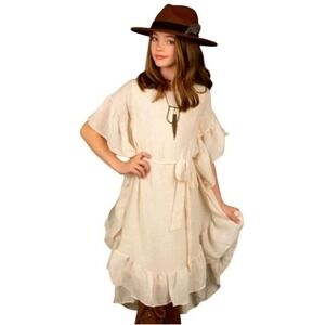 Mia Joy Joyfolie Girls Ivory Ruffle High Low Boho Dress Size 10 Cream Whimsical